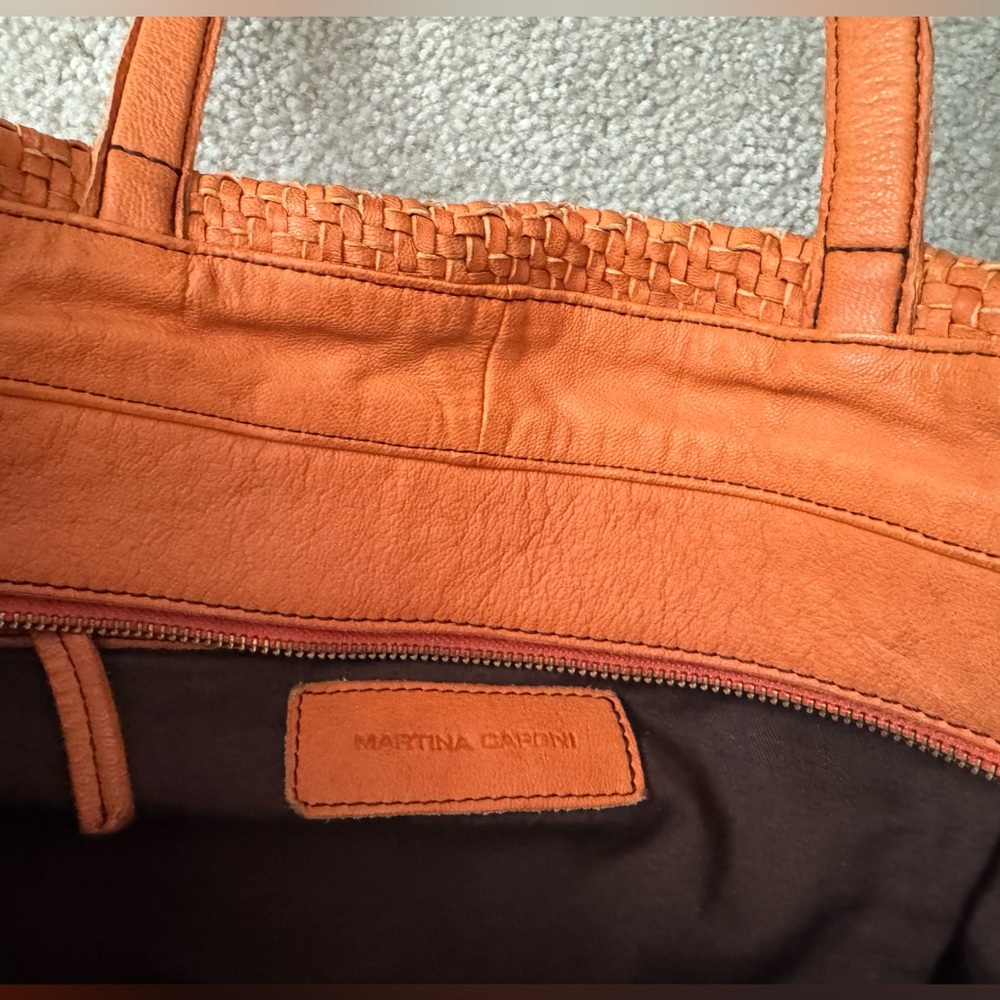Martina Caponi Woven Orange Leather Tote Bag - Picture 4 of 8